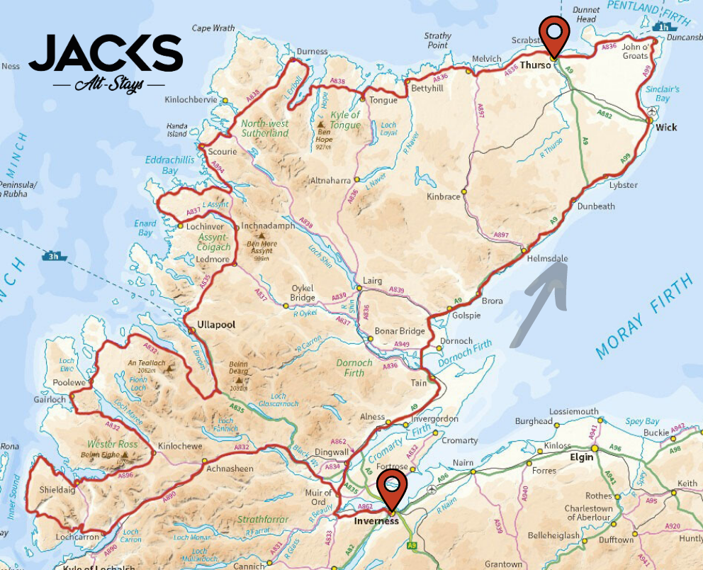 North Coast 500 Route Map: Inverness -> Thurso
