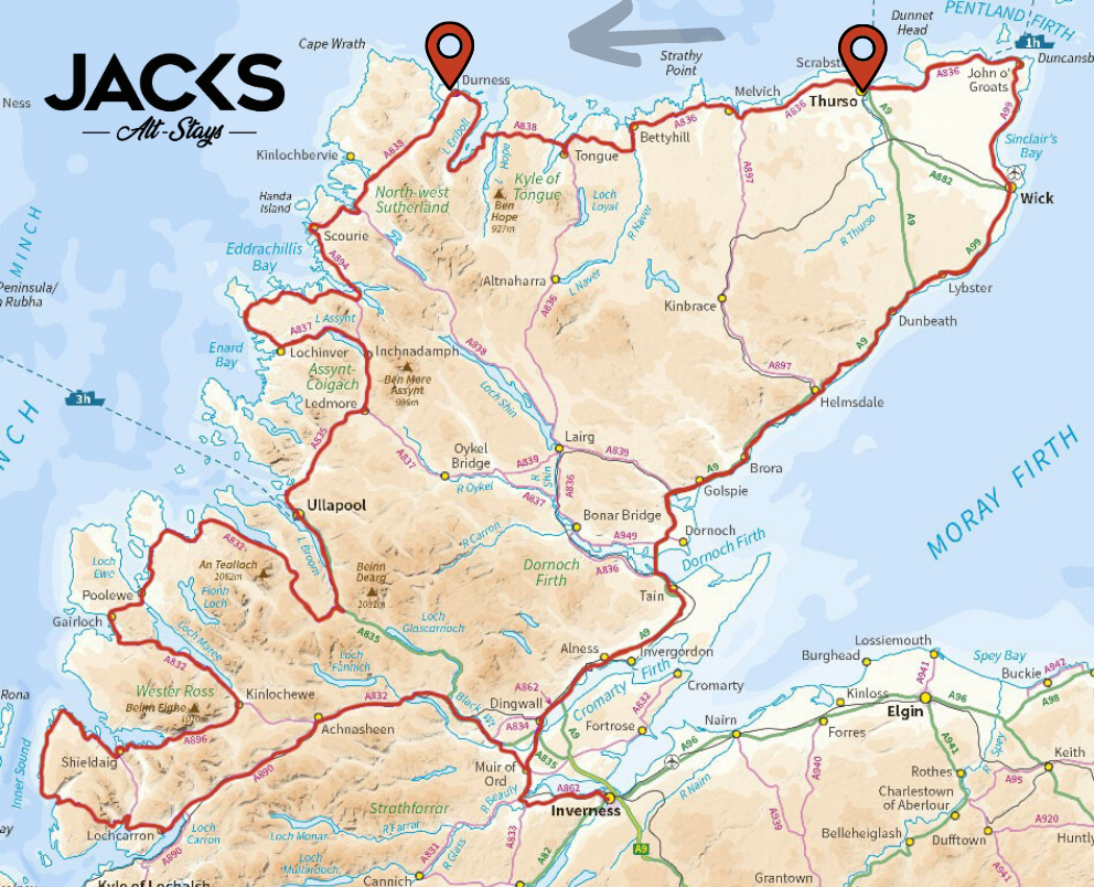 North Coast 500 Route Map: Thurso -> Durness