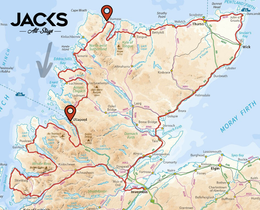 North Coast 500 Route Map: Durness -> Ullapool