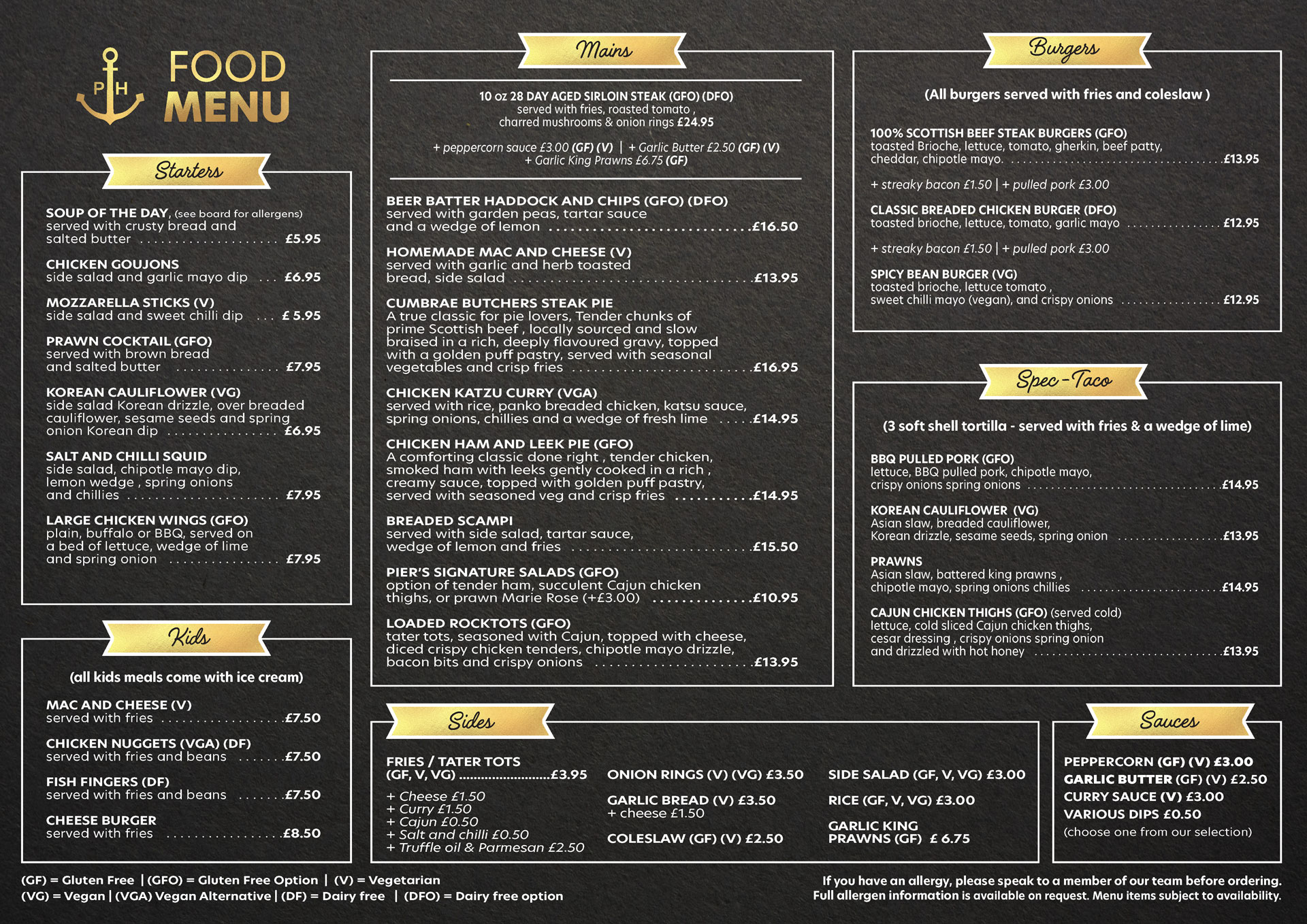 Millport Pier Hotel Food Menu