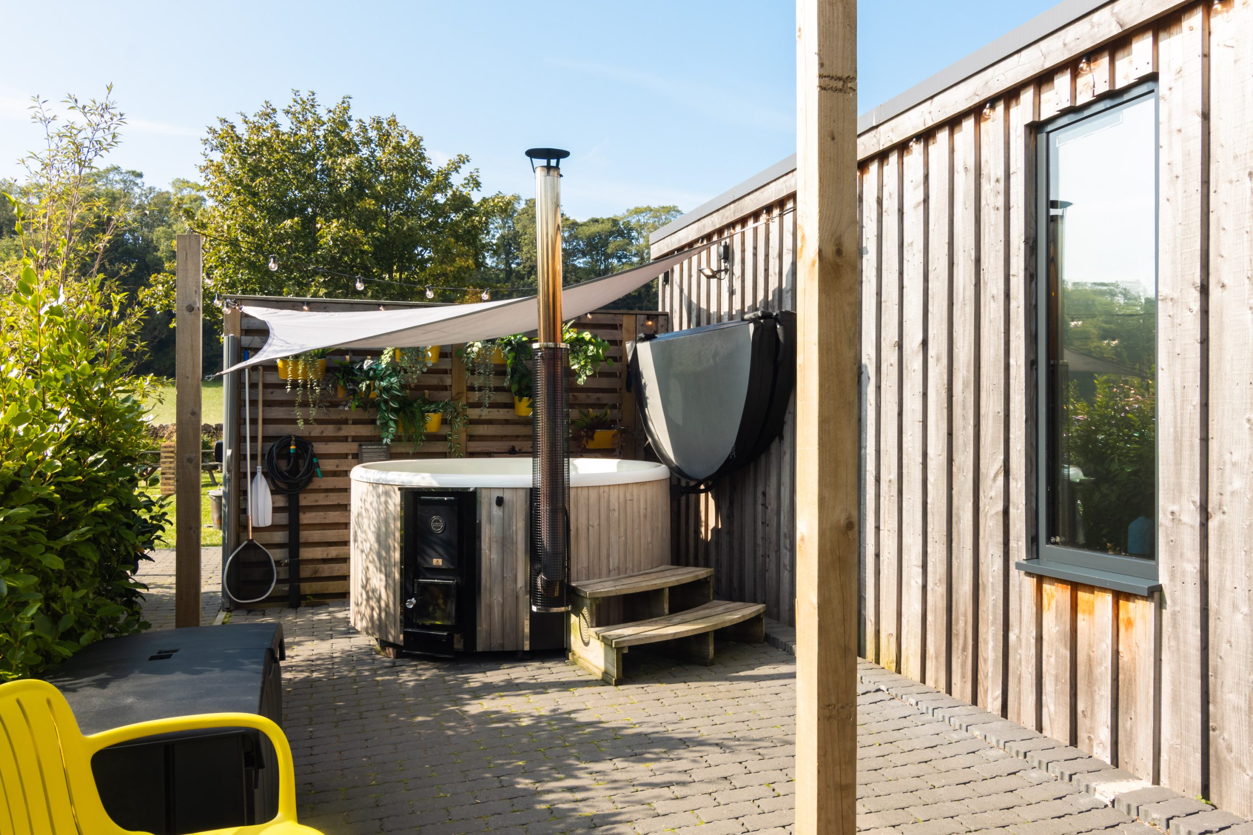 Wood-Fired Hot Tub located on the cabin's private external terrace