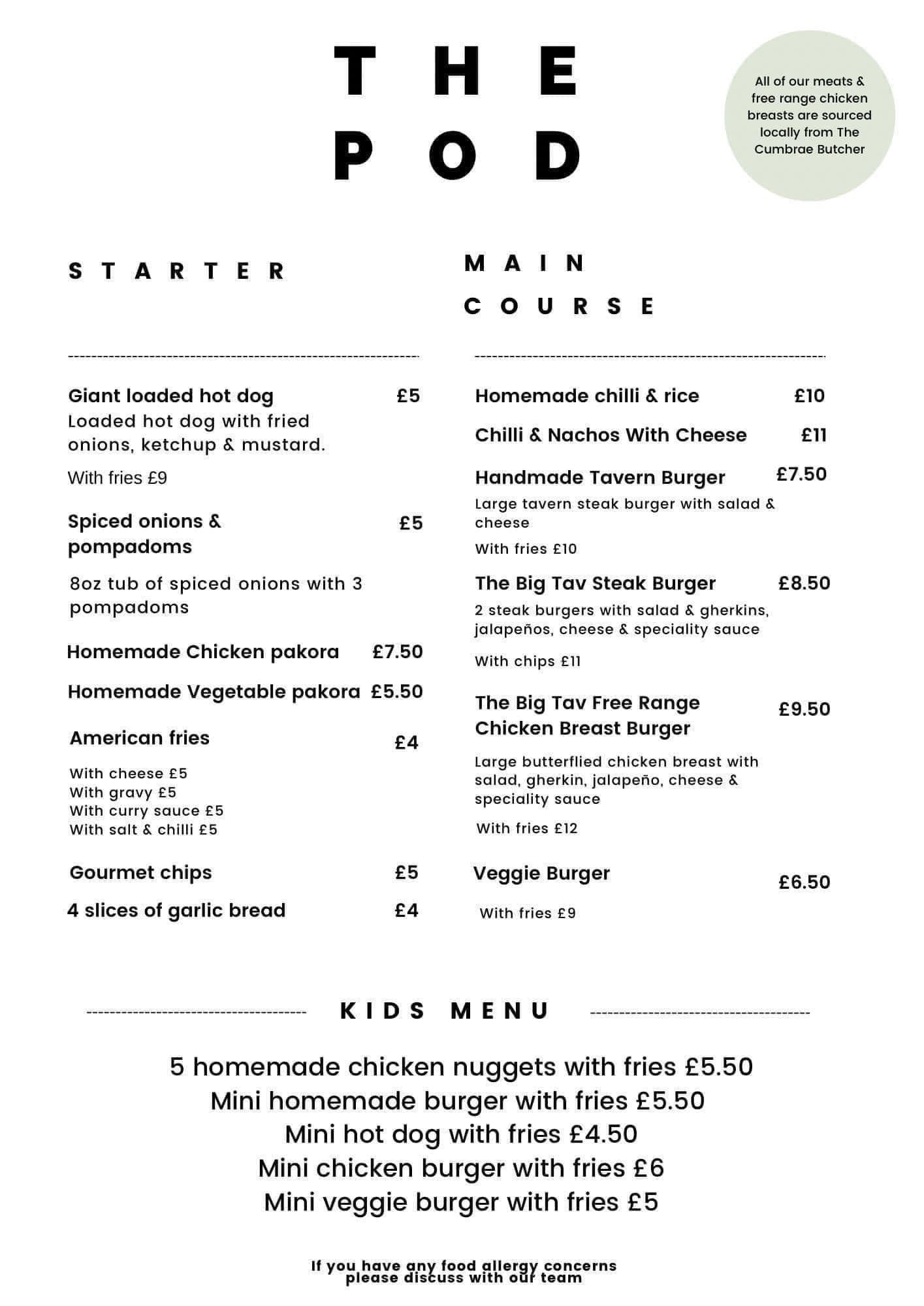 The Pod Tavern Bar Millport Food